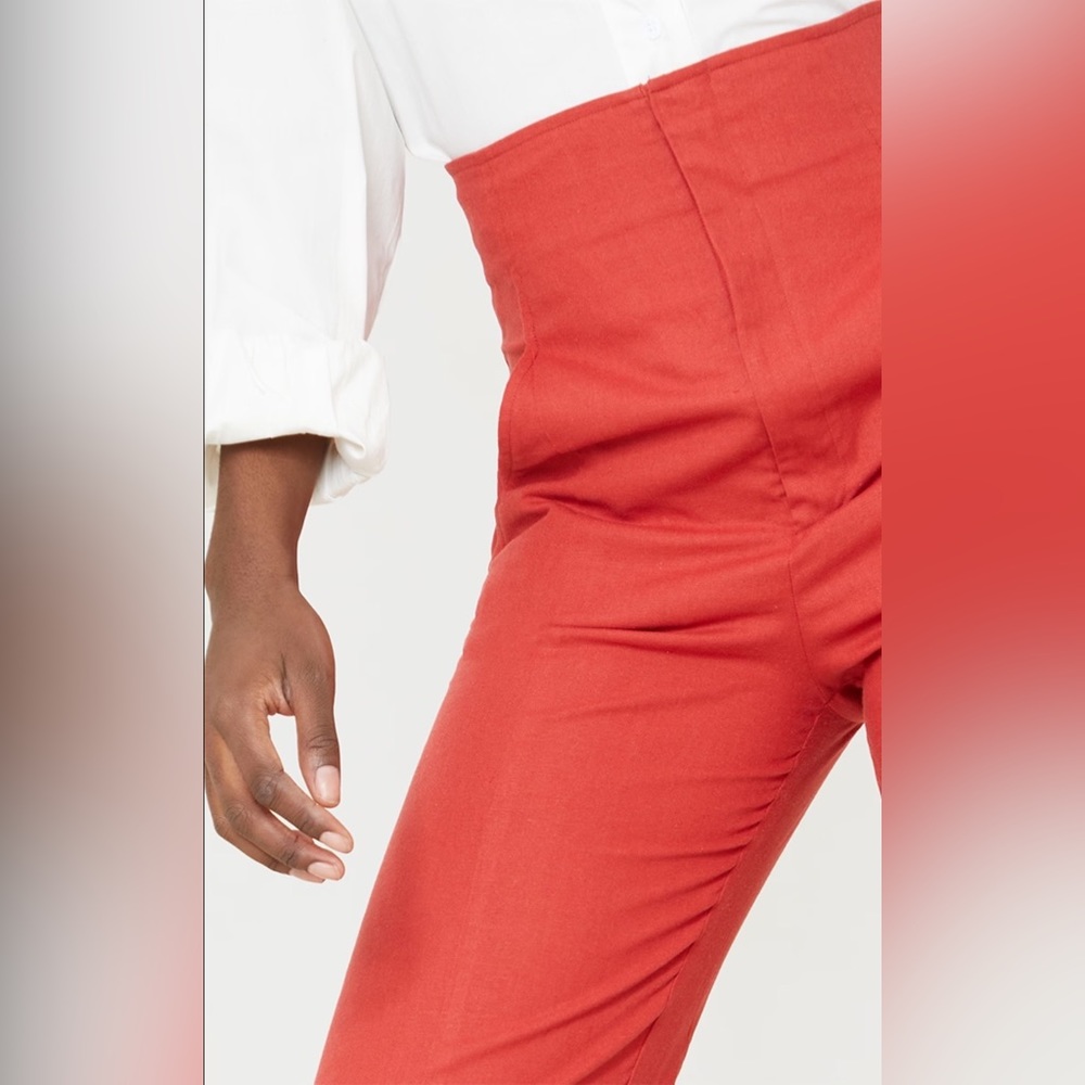 🌻SOLD🌻Pretty Little Thing Tall Rust High Waisted Seam Detail Pants - Picture 5 of 13